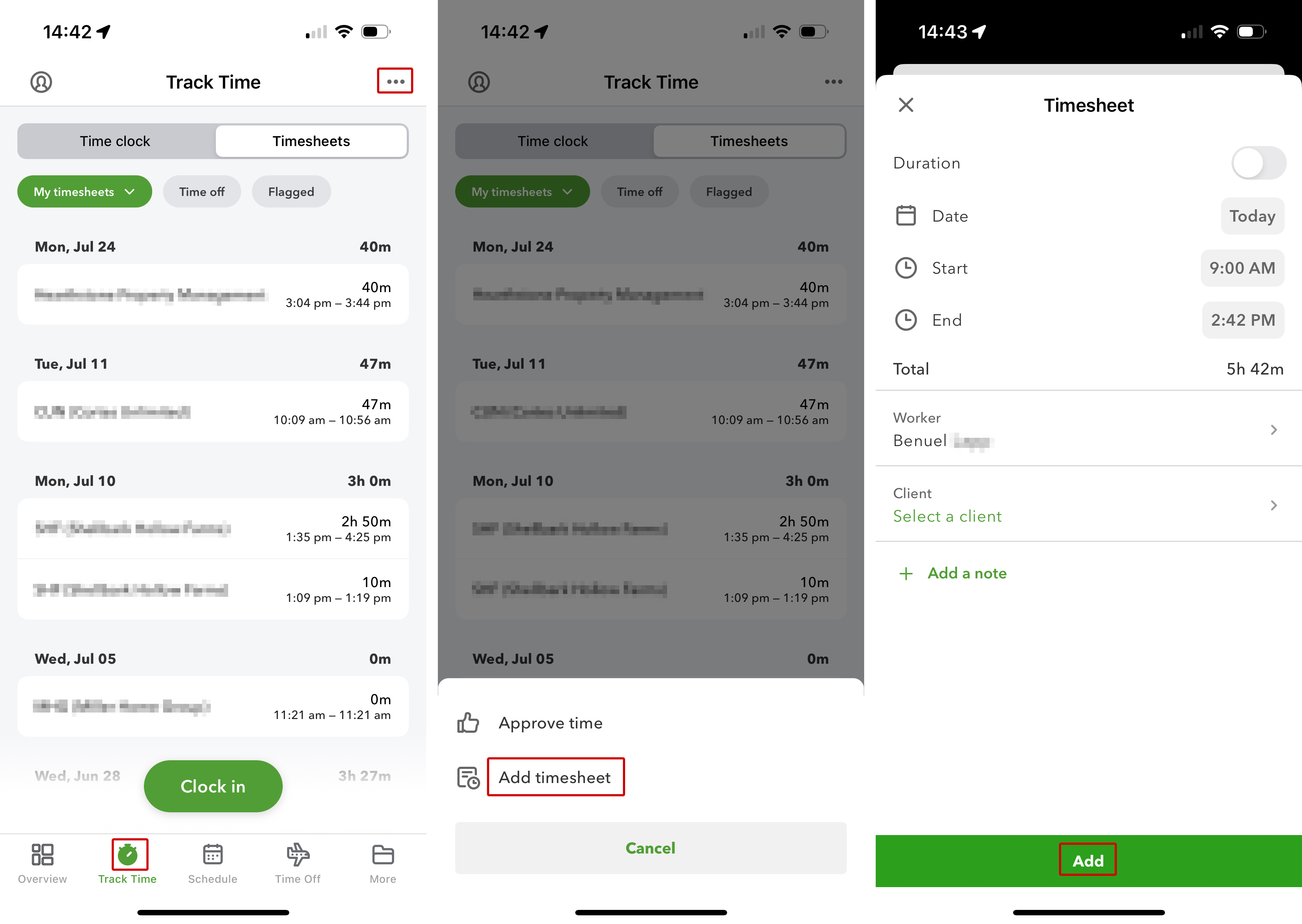 Adding time manually using the Workforce Mobile App